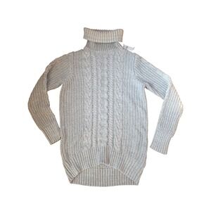 NWT GAP Cable Knit Fisherman Long Turtleneck Sweater Gray Cotton Large Fall Cozy